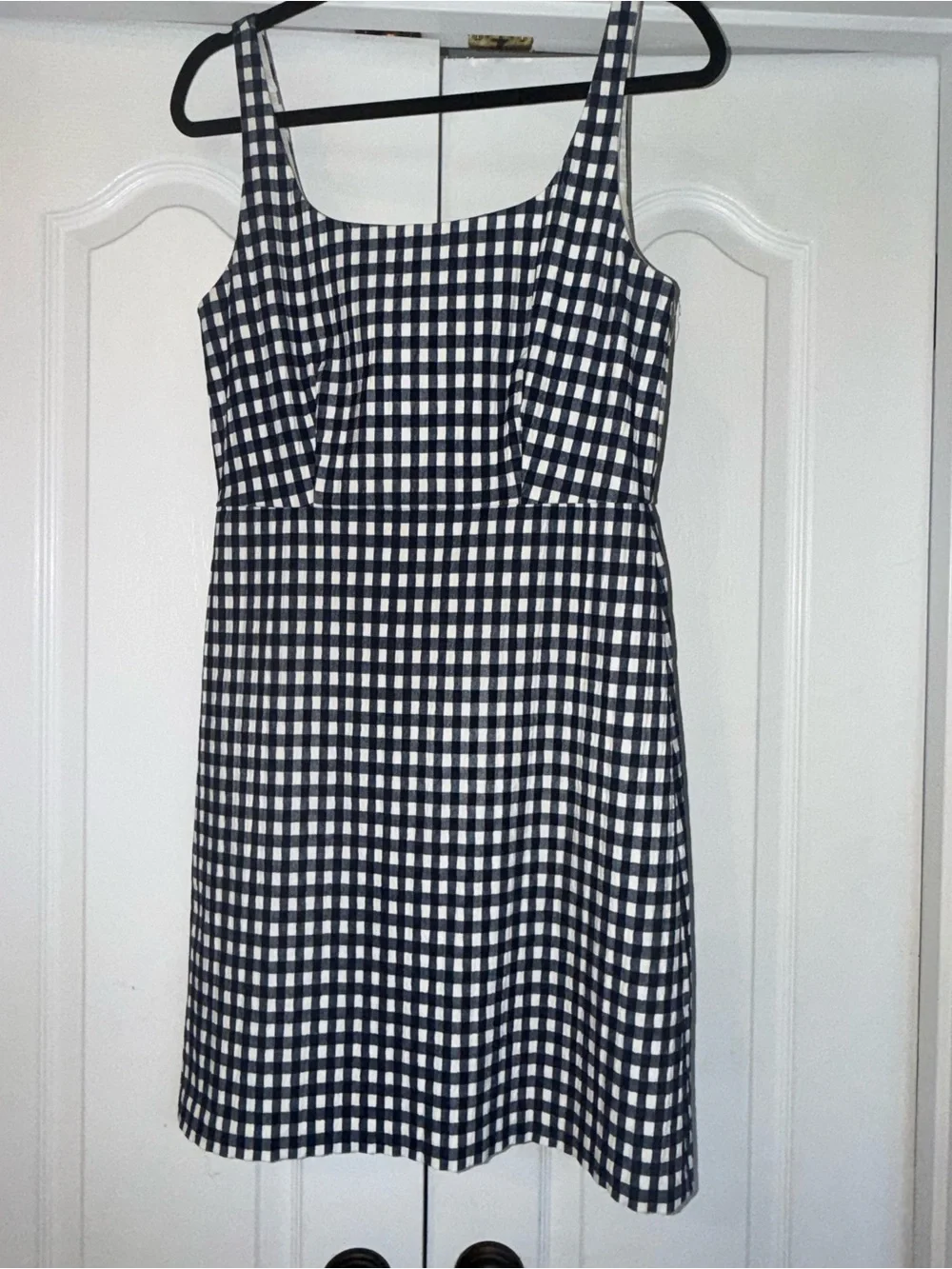 J. Crew Navy and White Gingham Midi Dress